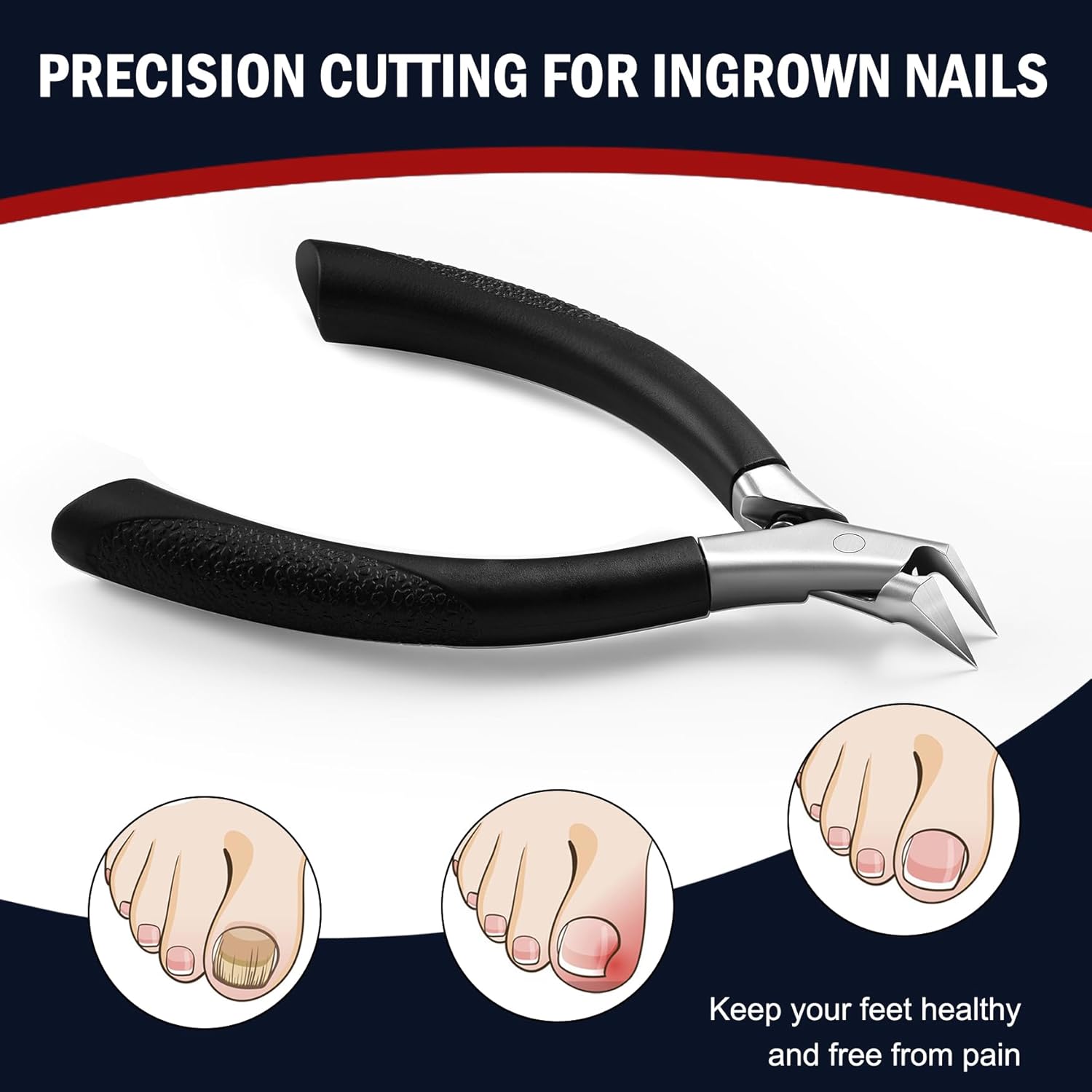 FVION Professional Black Ingrown Toenail Clippers for Adults Seniors Straight Design - Image 3