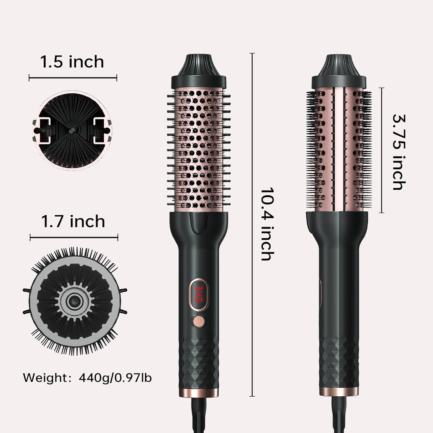 1.5 Inch Ceramic Heated Round Brush with Negative Ion Technology and Auto Shut-Off - Image 7