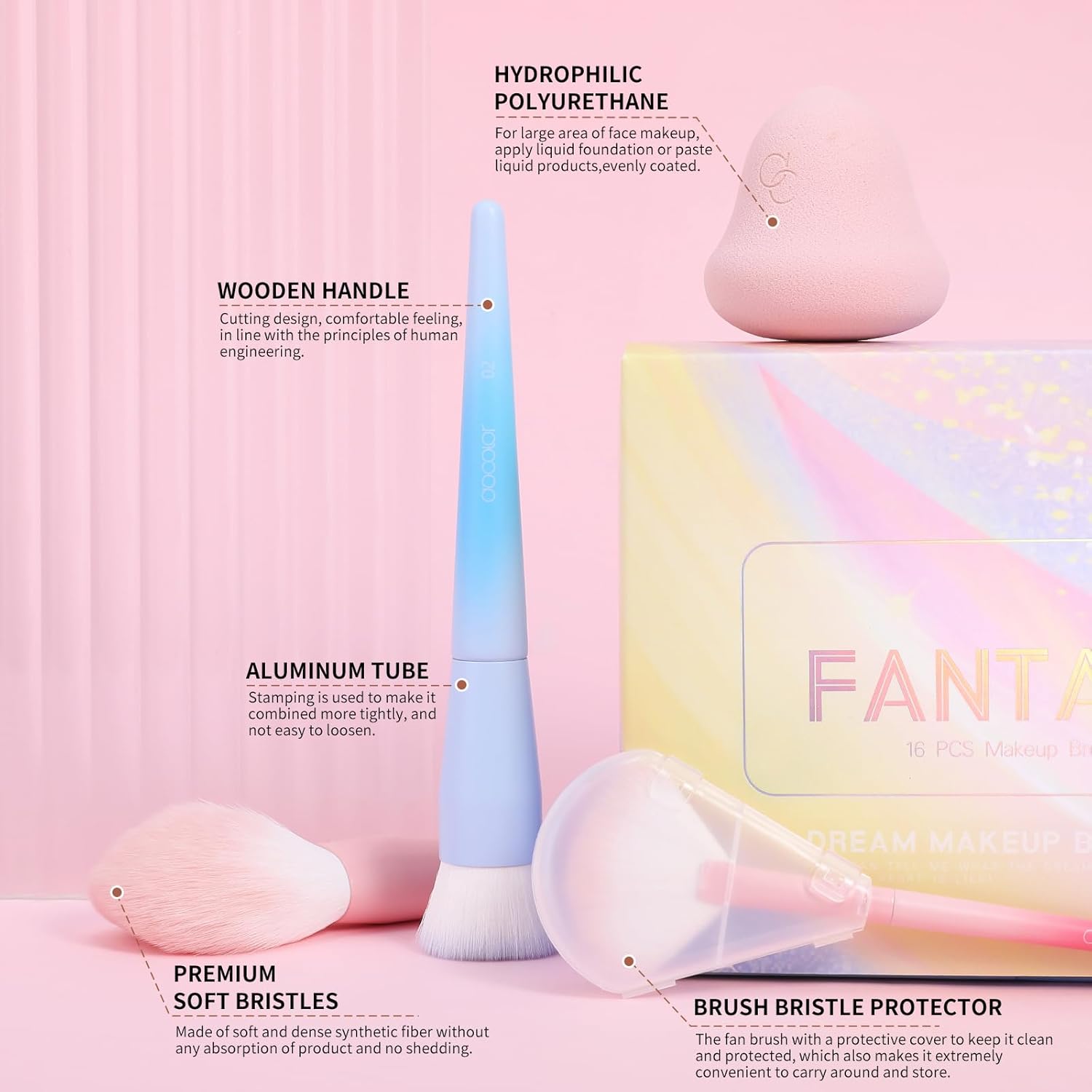 Docolor Fantasy Series Ⅲ 16-Piece Makeup Brush Set with Bag and Sponge, New - Image 4