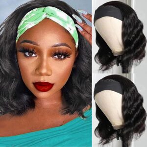 JCL Headband Wig Human Hair Body Wave Headband Wigs Human Hair Wig Glueless Wigs Natural Color Curly Wigs for Black Women 12 Inch None Lace Front Wigs