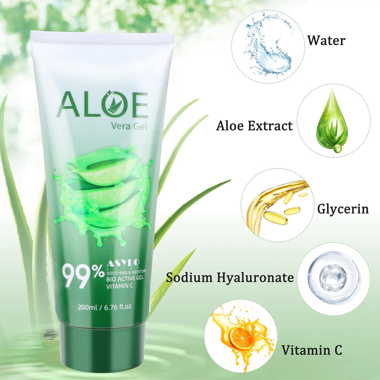 200ml 99% Organic Pure Aloe Vera Gel for Face and Body Sunburn Relief - Image 2