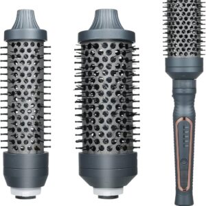 Sonew 3 in 1 Thermal Brush, Heated Round Brush Tourmaline Ceramic Hair Curling Iron, Infrared Negative Ions for Frizz-Free Shiny Smooth Curly Straight Hair, Dual Voltage, Dark Gray