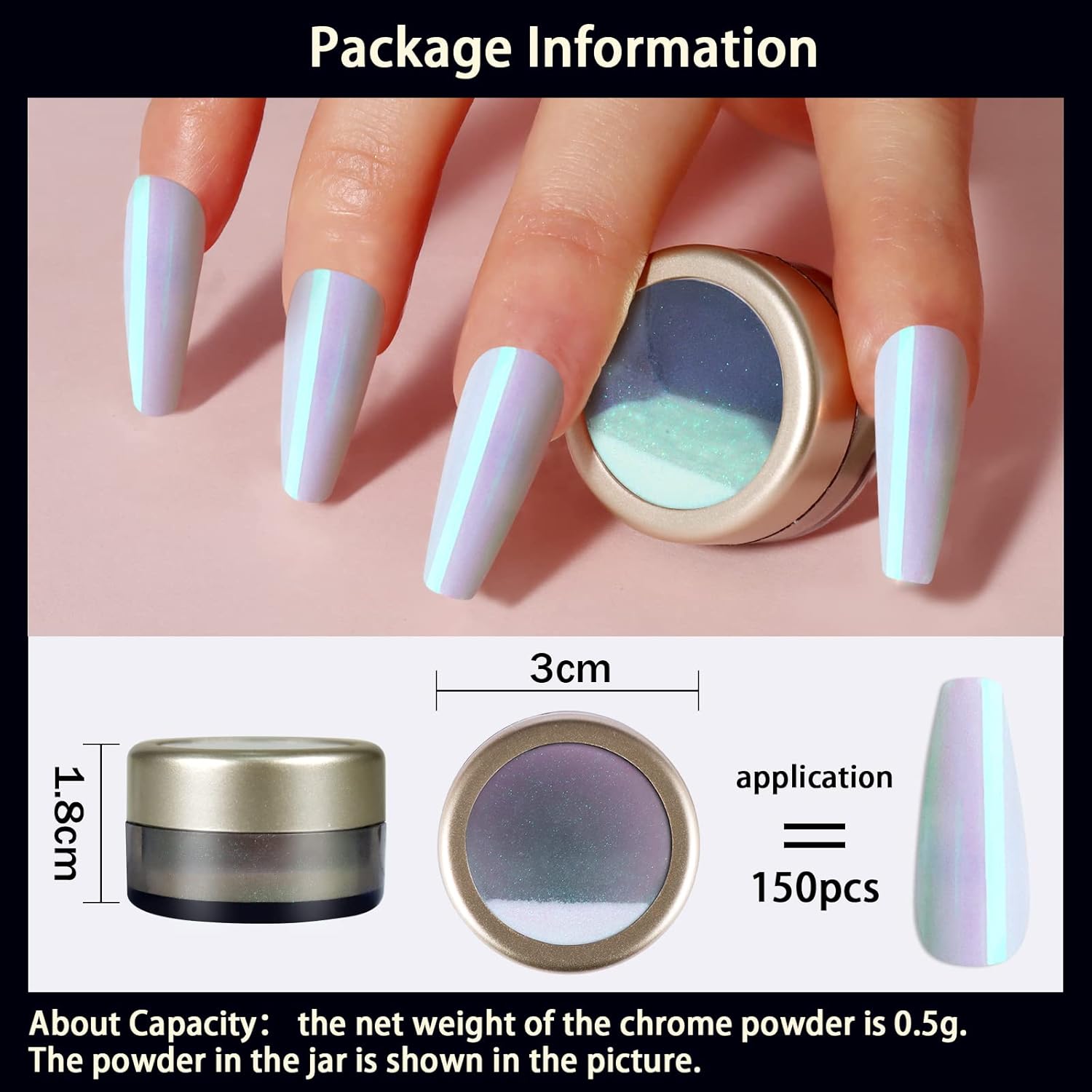 Allstarry Unicorn Chrome Nail Powder, Iridescent White Pearl Glitter for Nail Art, 10g - Image 5