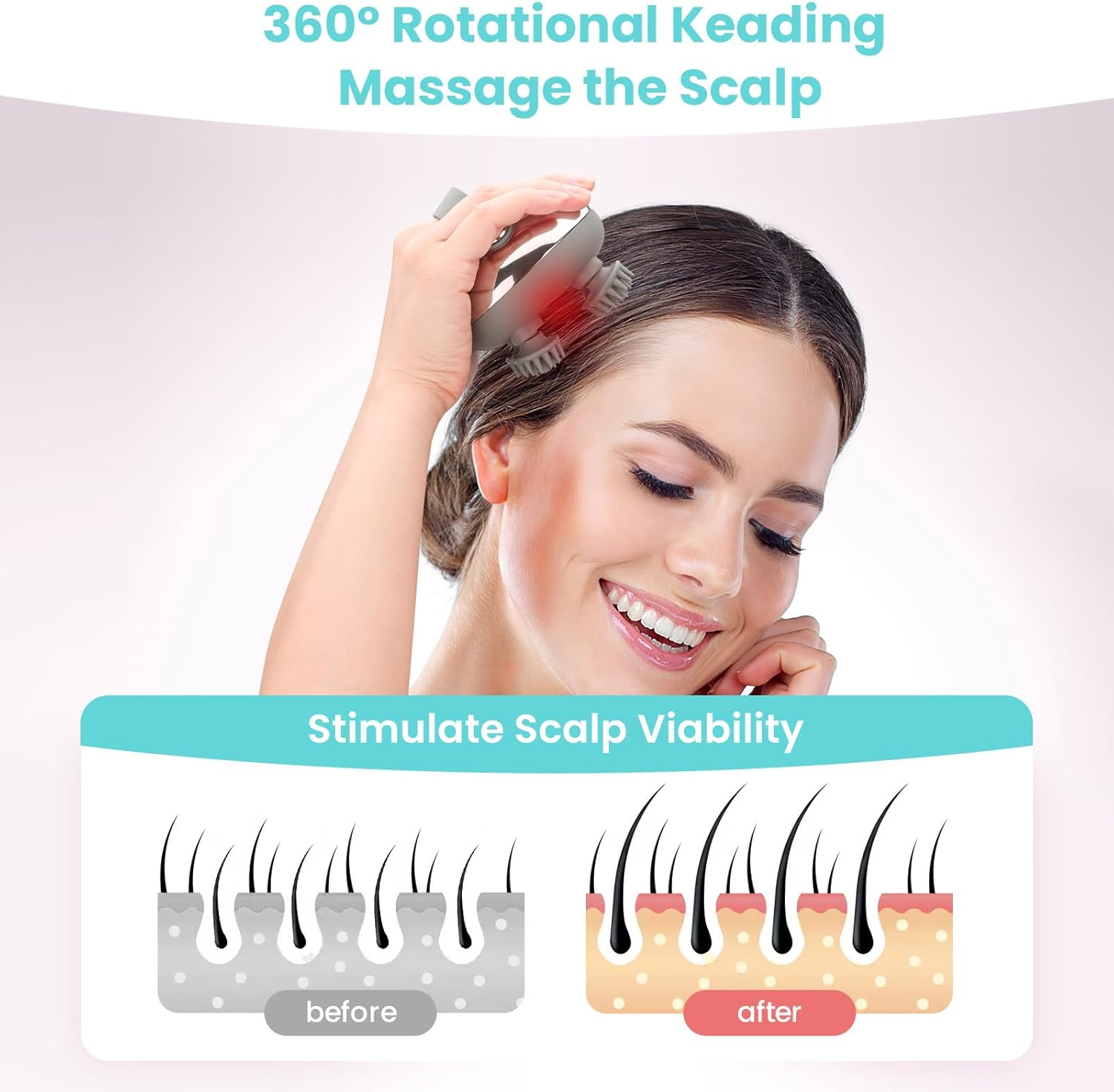 Rechargeable Portable Electric Scalp Massager Silver Waterproof Heated 100 Kneading Nodes 3 Speed Modes - Image 2