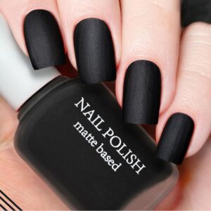 Black Matte Nail Polish, Matte Top Coat Black Nail Polish Fast Dry, Highly Pigmented Black Fingernail Polish Matte Effect, Matte Black Nail Polish for Men Women, 12 ML