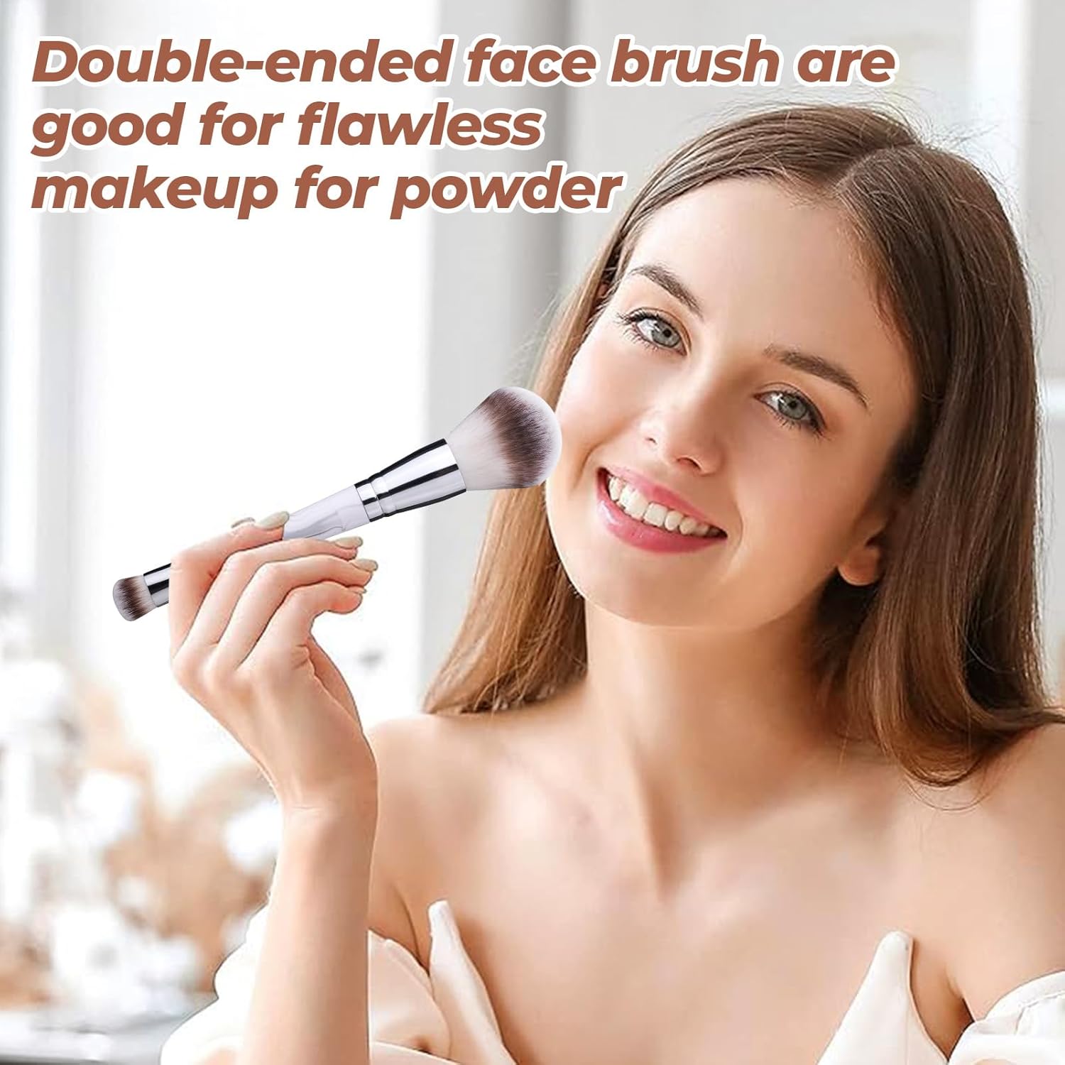 Grey Double Ended Makeup Brush for Liquid Foundation and Blush Two-in-One Design - Image 3