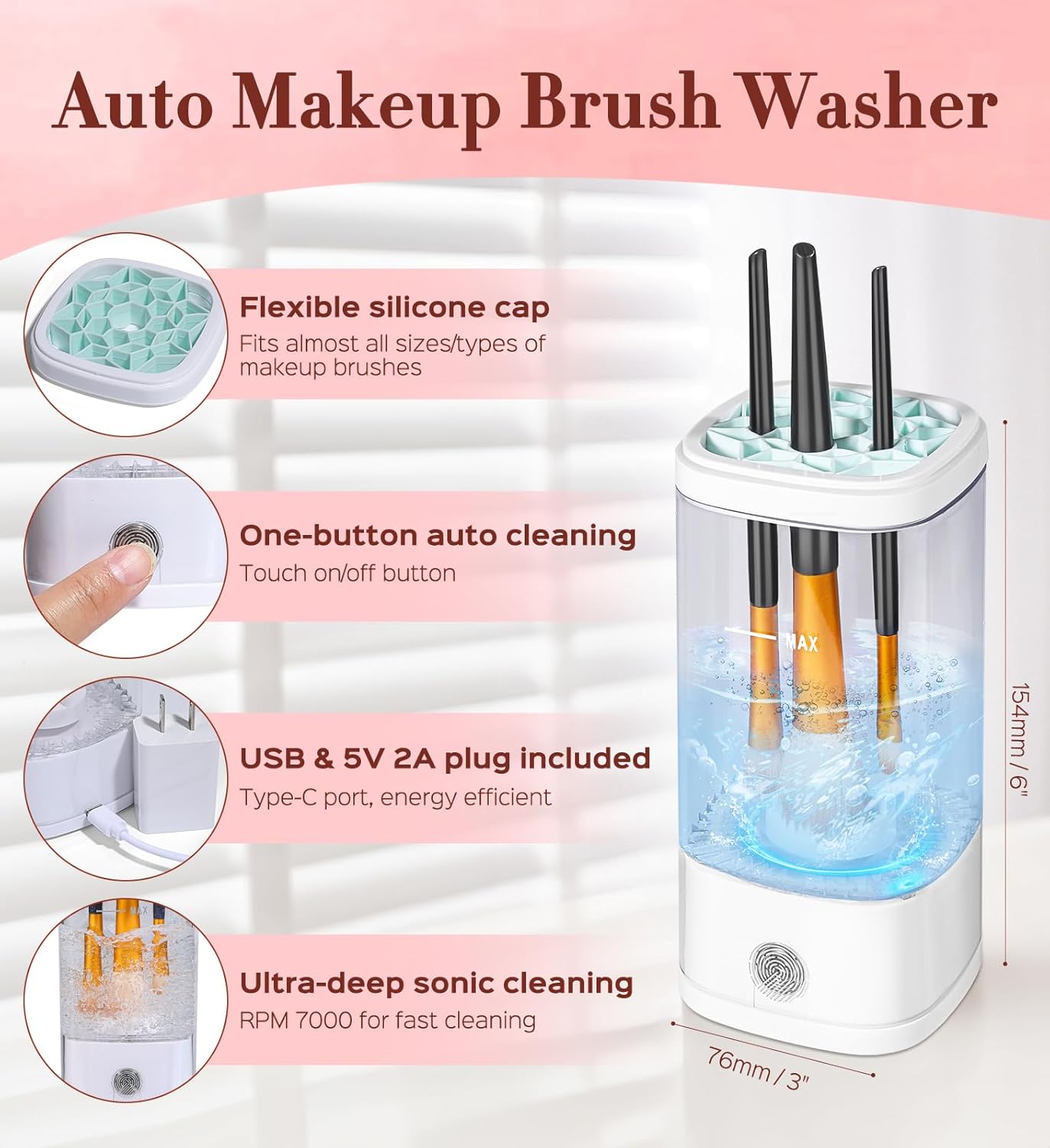 USB Portable Makeup Brush Cleaner Machine, 7000 RPM, for All Brush Types - Image 2