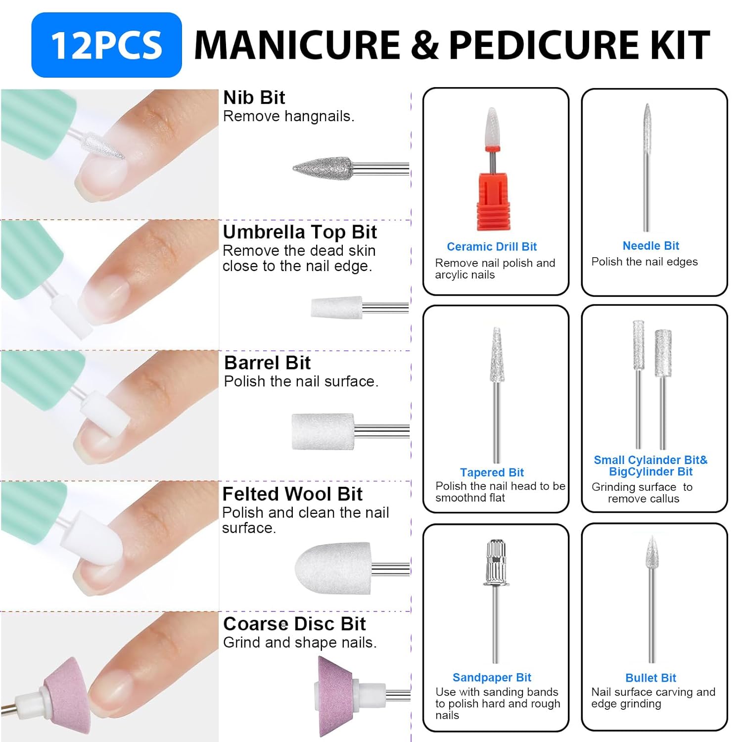 Turquoise Portable Cordless Electric Nail Drill Kit with 360° Ring Light - Image 6