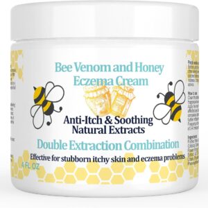 Manuka Honey & Bee Venom Eczema Cream, Natural Moisturiser, Plant Power, Relief Jock Itch, Eczema, Psoriasis, Athlete's Foot, Rashes, Hydrates Dry Skin, for Foot & Body