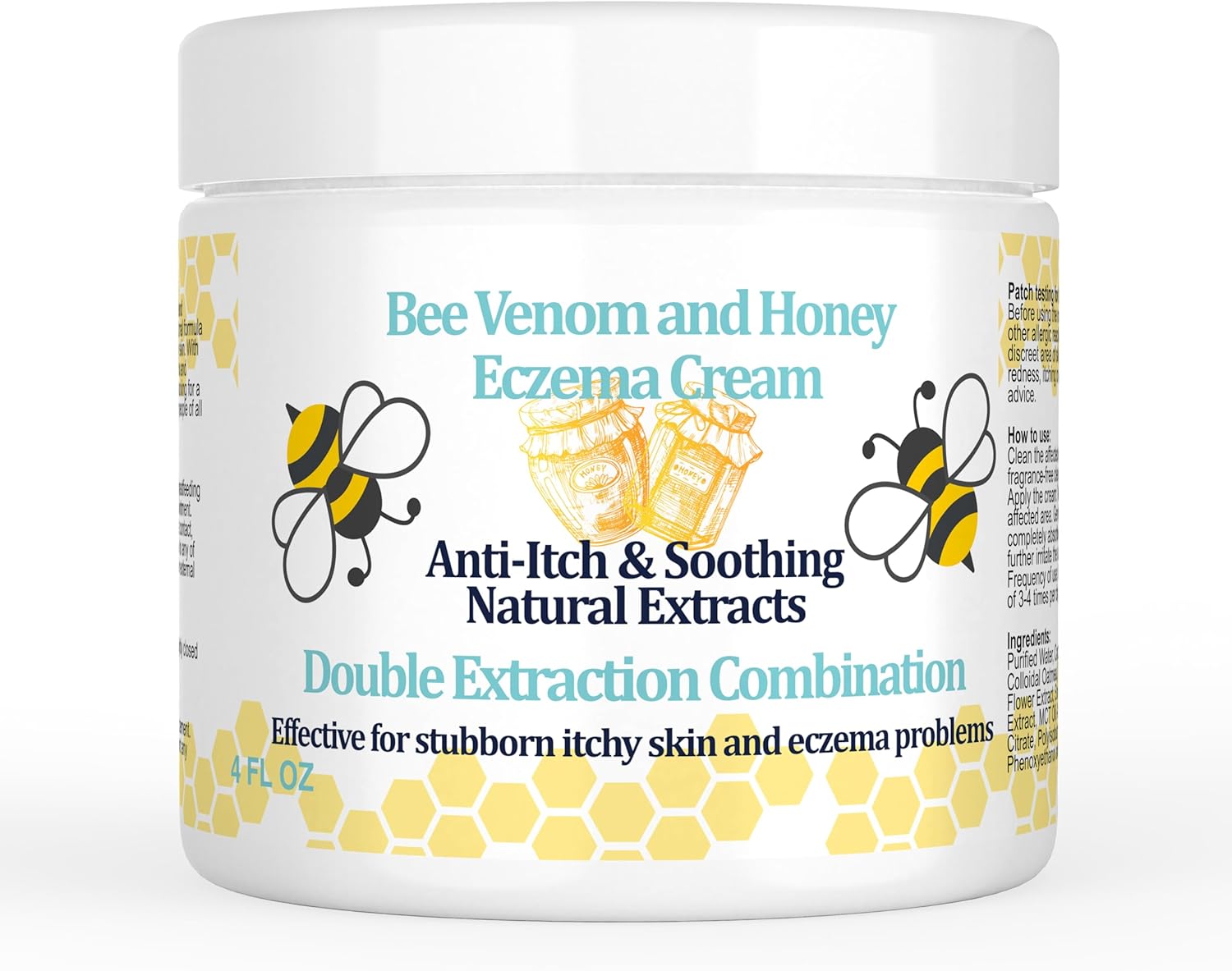 Manuka Honey & Bee Venom Eczema Cream, Natural Moisturiser, Plant Power, Relief Jock Itch, Eczema, Psoriasis, Athlete's Foot, Rashes, Hydrates Dry Skin, for Foot & Body