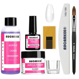 Acrylic Nail Kit with Primer, 1oz Clear Acrylic Powder and 2.5 Fl.oz Liquid Monomer Set for Beginners with Kolinsky Brush Nail Forms File for Nail Extension Carving Rhinestone Adhesive