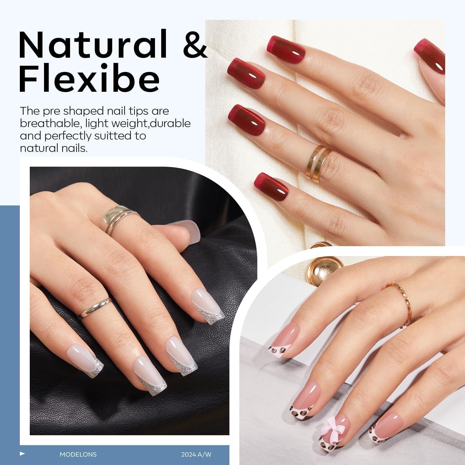 Modelones 510 Piece DIY Gel Nail Extension Kit with 15 Short Square Sizes, LED Lamp, and 9-in-One Glue - Image 3