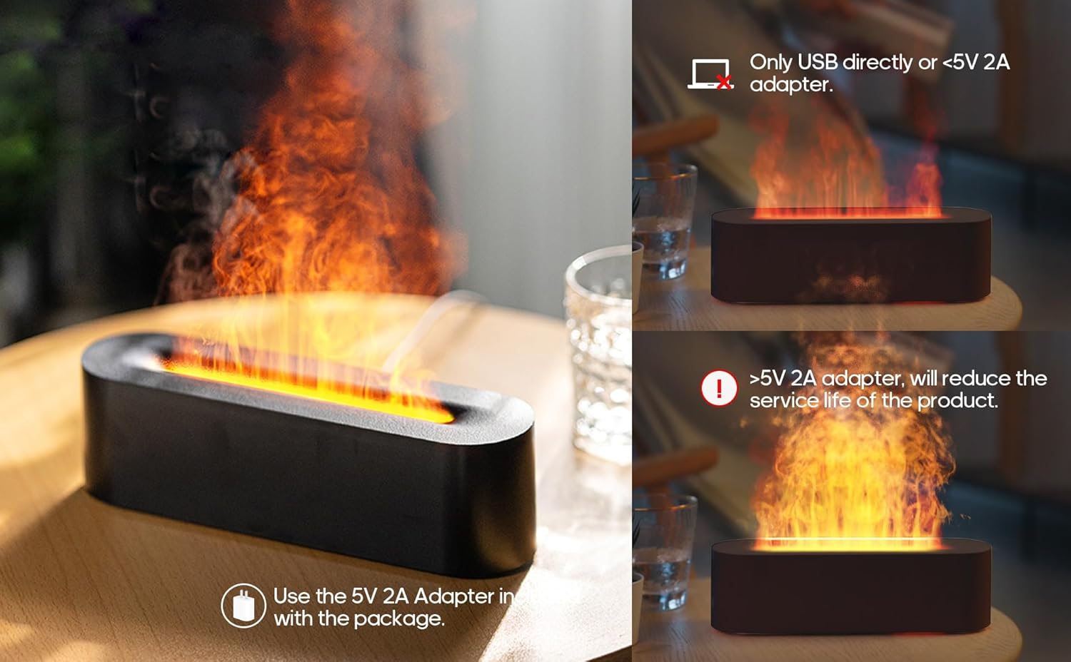 Portable Black Battery Operated Colorful Flame Aromatherapy Diffuser and Humidifier - Image 6