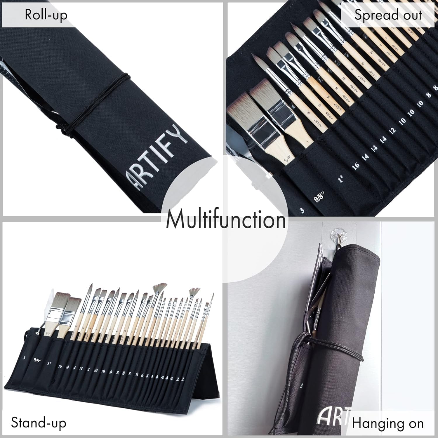 24-Piece Expert Series Artist Brush Set with Roll Bag and Palette Knife for Acrylic, Oil, Watercolor - Image 5