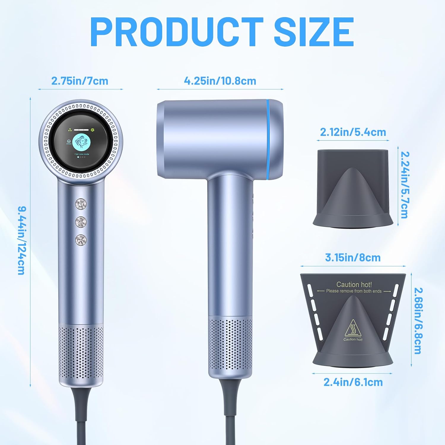 AOMEES 1600W Ionic Hair Dryer with HD Display, 4 Heat Settings, Sky Blue - Image 8