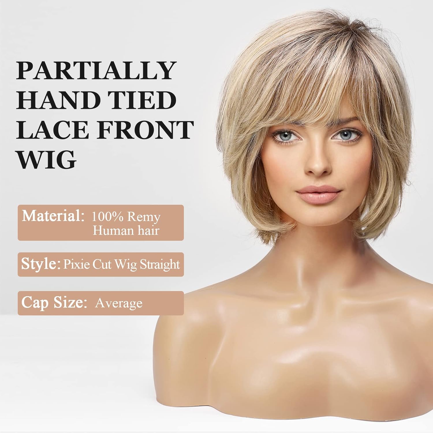 EMMOR 100% Human Hair Hand-Tied Lace Front Wig Women Natural Layered Wavy Style Medium - Image 5