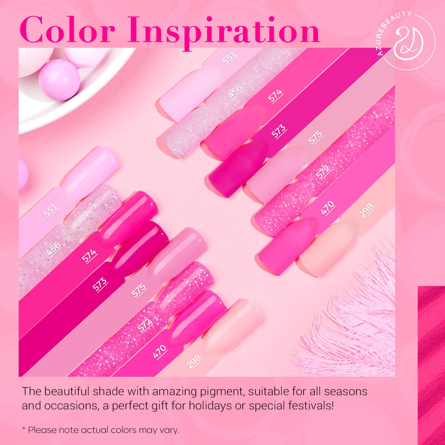 Azurebeauty 8 Hot Pink Glitter Colors Dip Powder Nail Starter Kit Matte Top Coat - Image 2