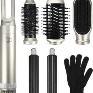 VOCOSTE Hot Air Brush, 5 in 1 Hair Dryer Brush, Detachable Hair Dryer Styler Volumizer Hair Straightener Comb Blow Dryer Electric Curling Wand Set, Champagne