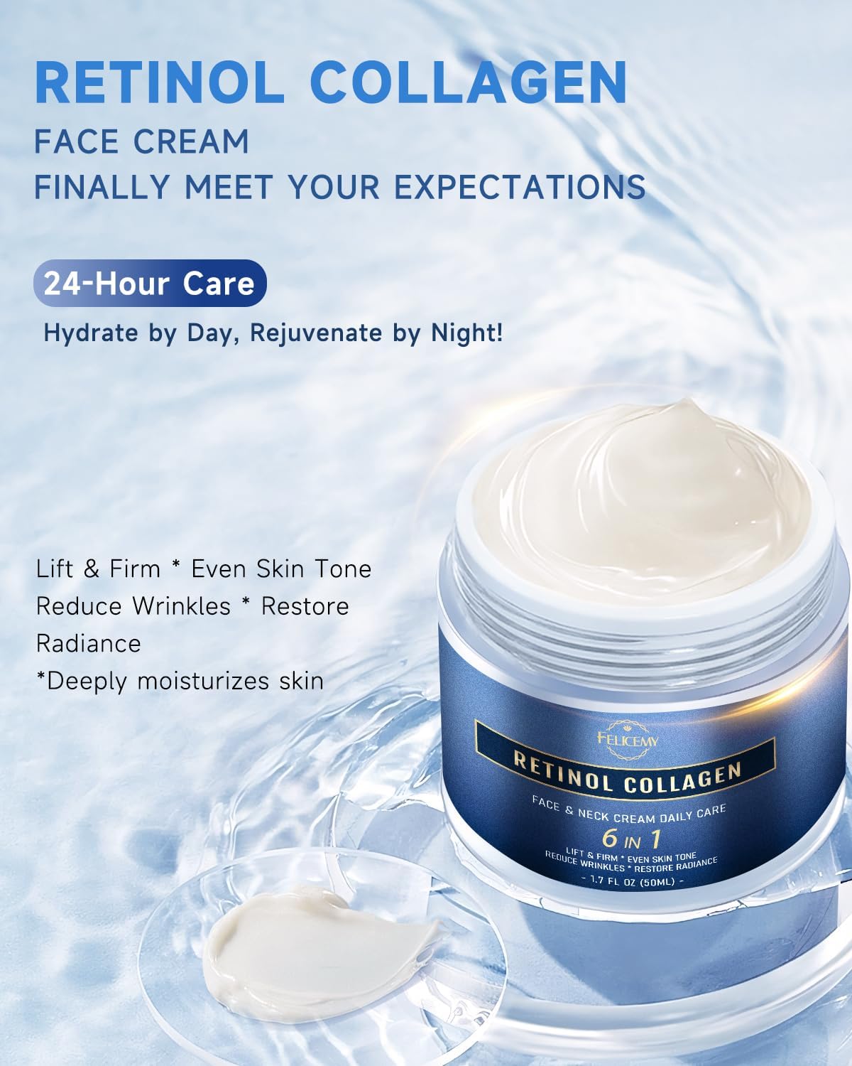 Retinol Face and Neck Cream with Collagen and Hyaluronic Acid 1.7 Fl Oz - Image 2