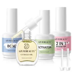 AZUREBEAUTY Dip Powder Liquid Set 15ml/0.5oz Nail Repair Cuticle Oil Multi-Purpose Dip Powder Base Top Coat with Activator, Bond, Cuticle Care for Dipping Kit, No Need Nail Lamp