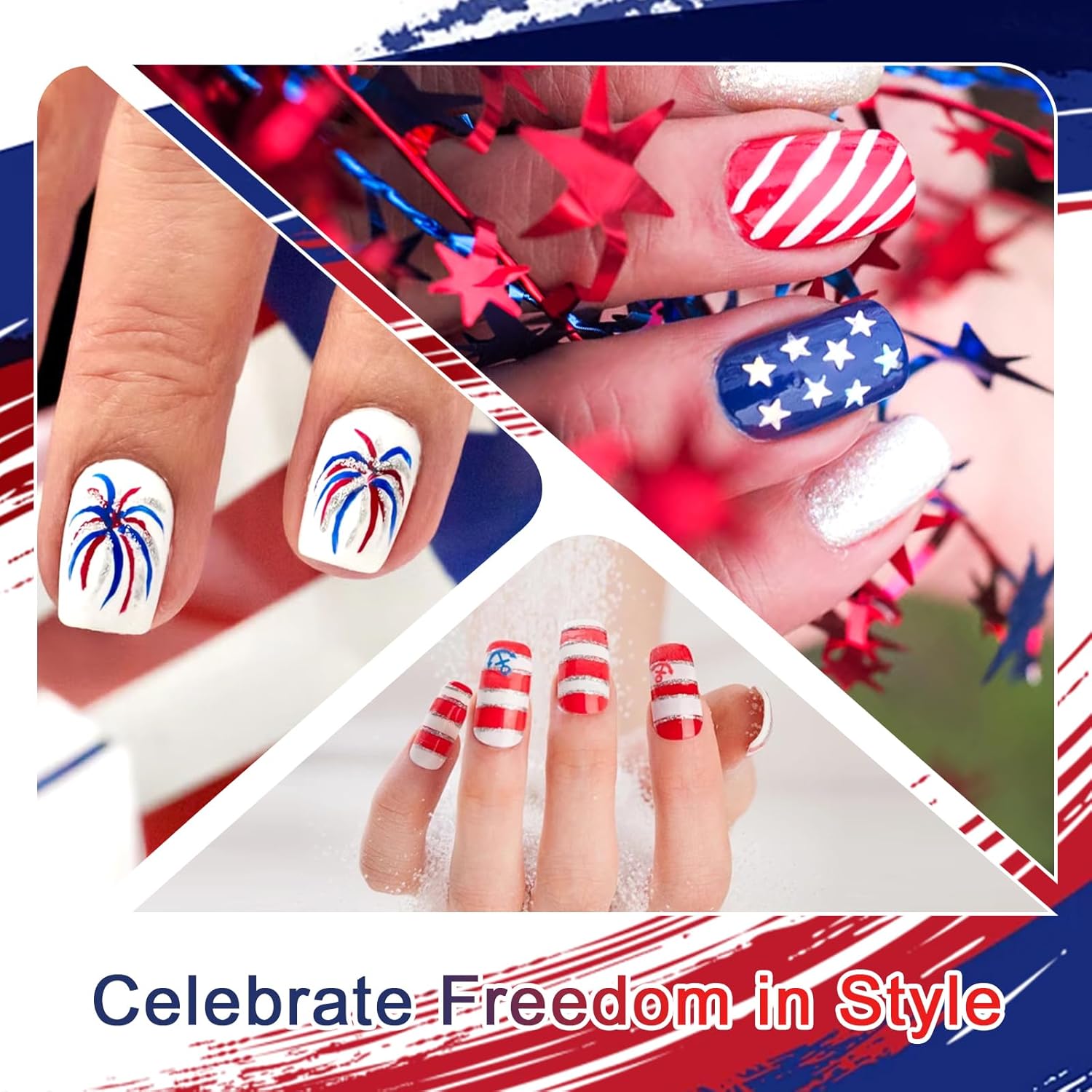 Allstarry 4-Color Red White Blue Gel Nail Polish Set with Star Glitter for Independence Day - Image 5