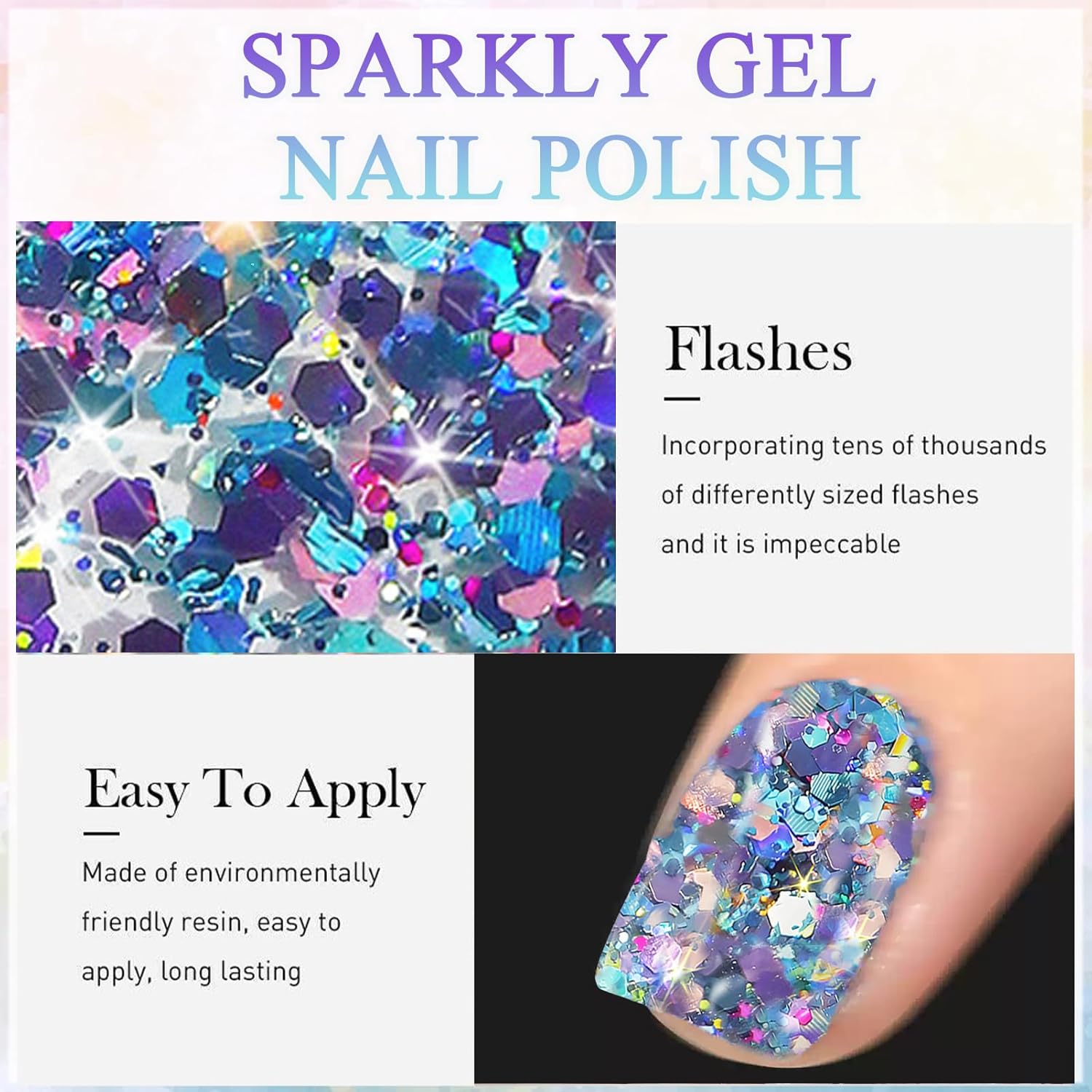 Sparkling 15ml Chunky Glitter Gel Nail Polish with High Gloss Reflective Finish for Girls - Image 4