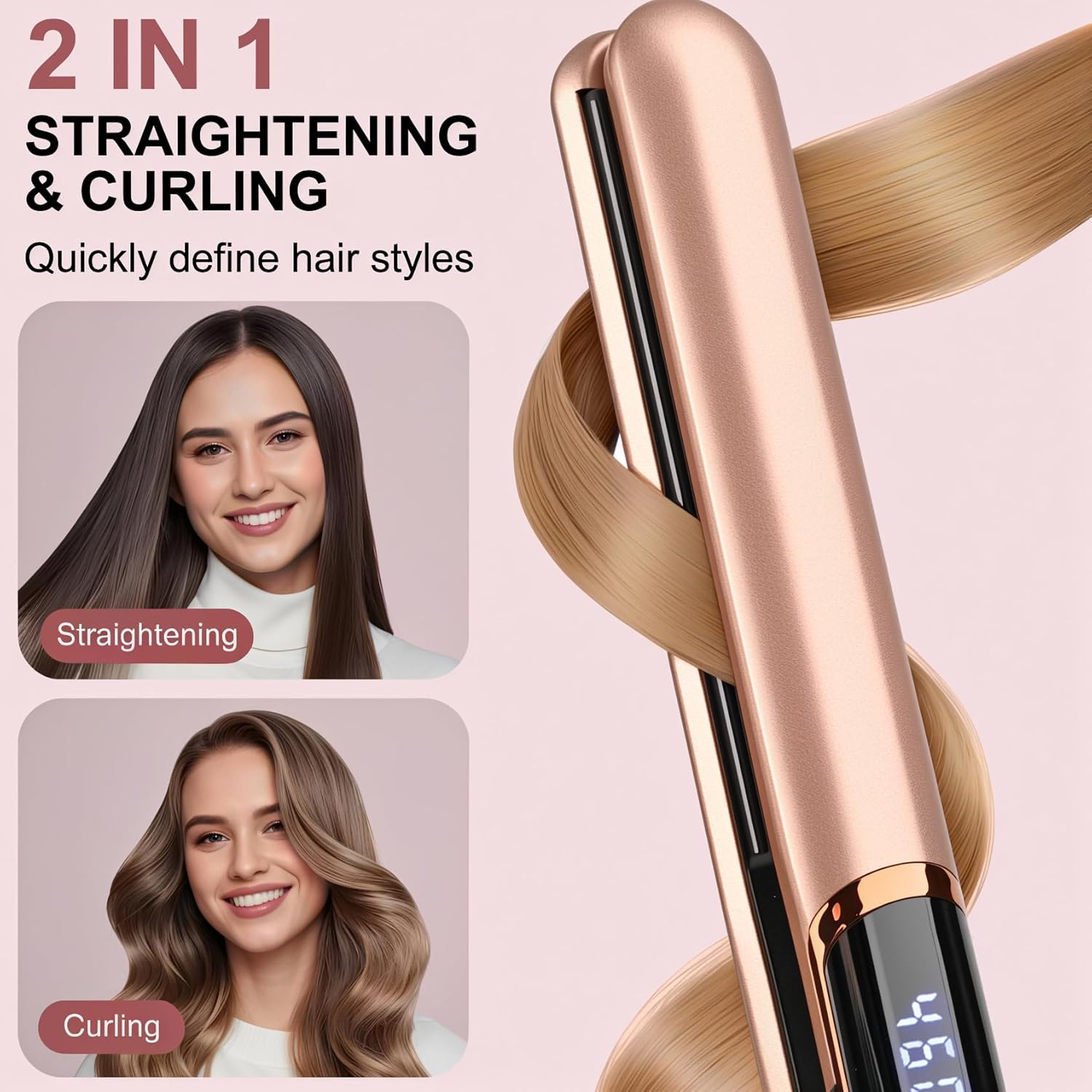 Professional Flat Iron Hair Straightener with Floating Plates and 14 Temp Settings 200-460℉ - Image 2