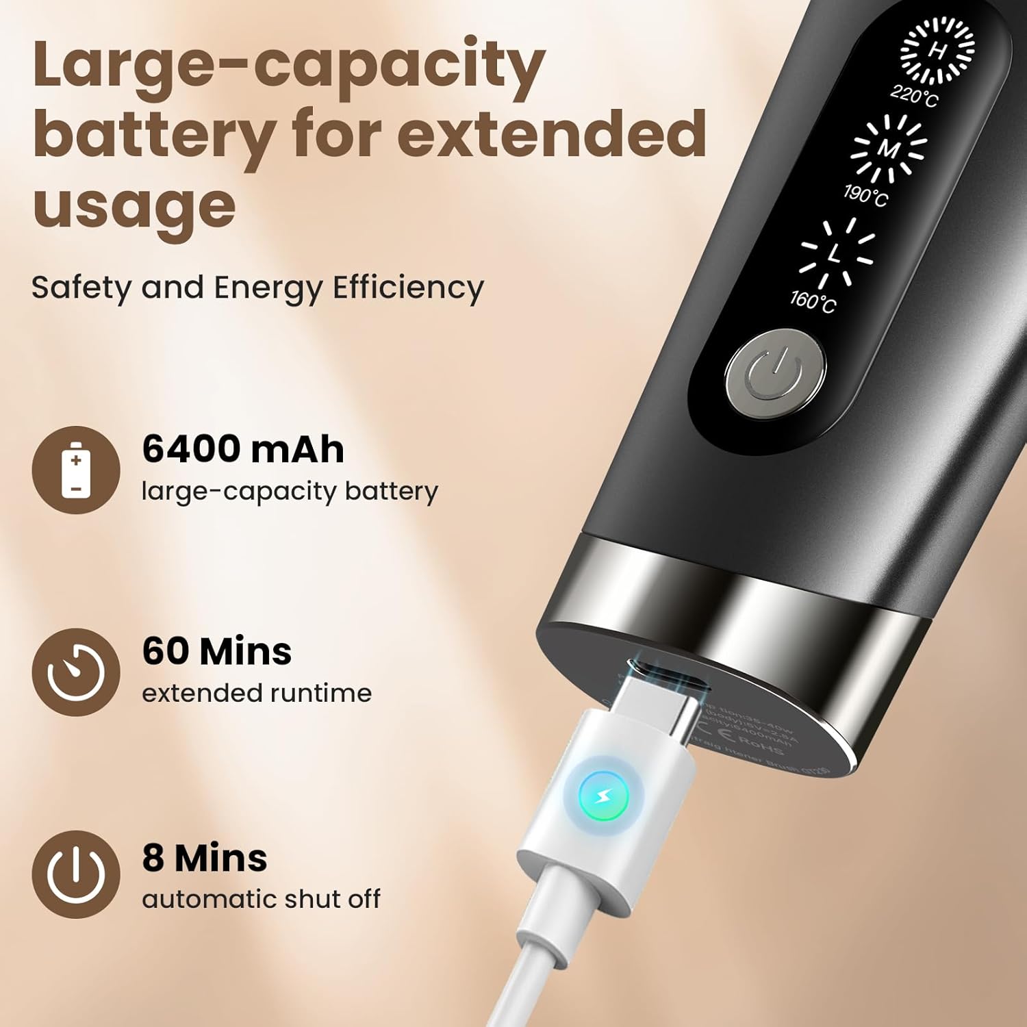 Beautlinks Portable Mini Cordless Hair Straightener Brush 6400 mAh Travel Comb for Women - Image 6
