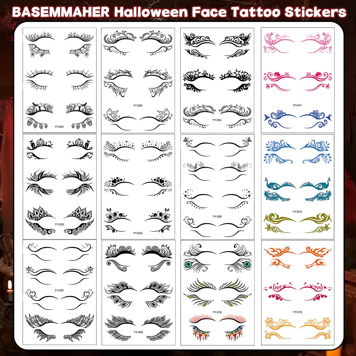 Halloween Eye Shadow Tattoo Stickers 38 Pairs Women Girls Party Makeup - Image 2