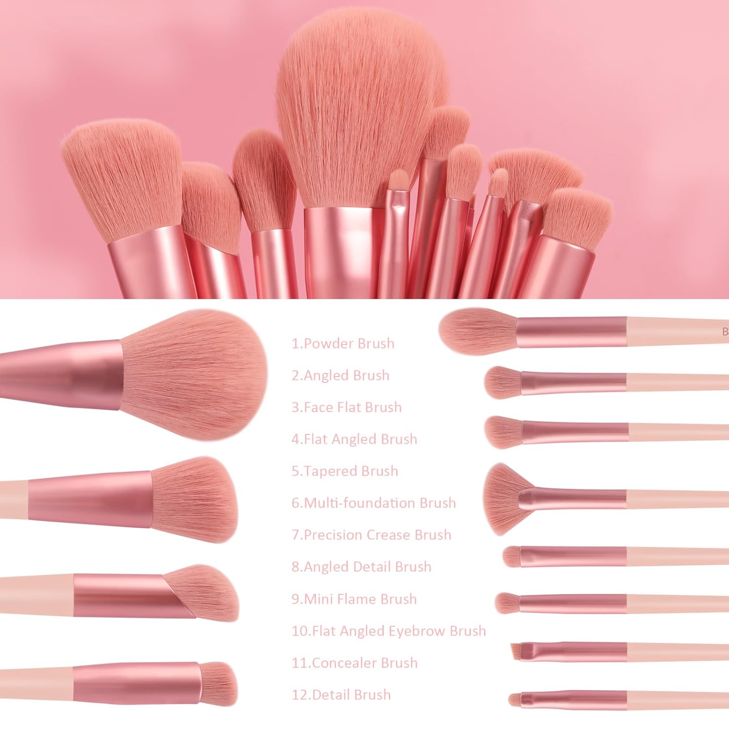 Vegan Bristle Makeup Brush Set with Storage Bag and Case for Beginners and Professionals - Image 2
