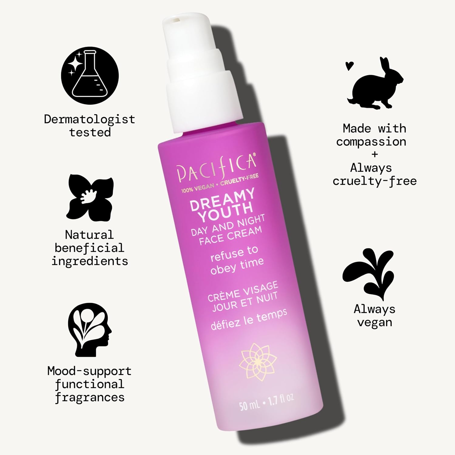 Pacifica Dreamy Youth Face Moisturizer Lotion for Dry Skin, Vegan, 1.7 fl oz Bottle - Image 5