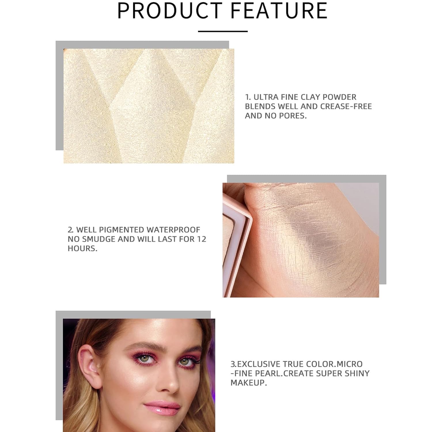 MEICOLY Pearl White Baked Highlighter Palette Natural Shimmer Face Luminizer 10g - Image 3