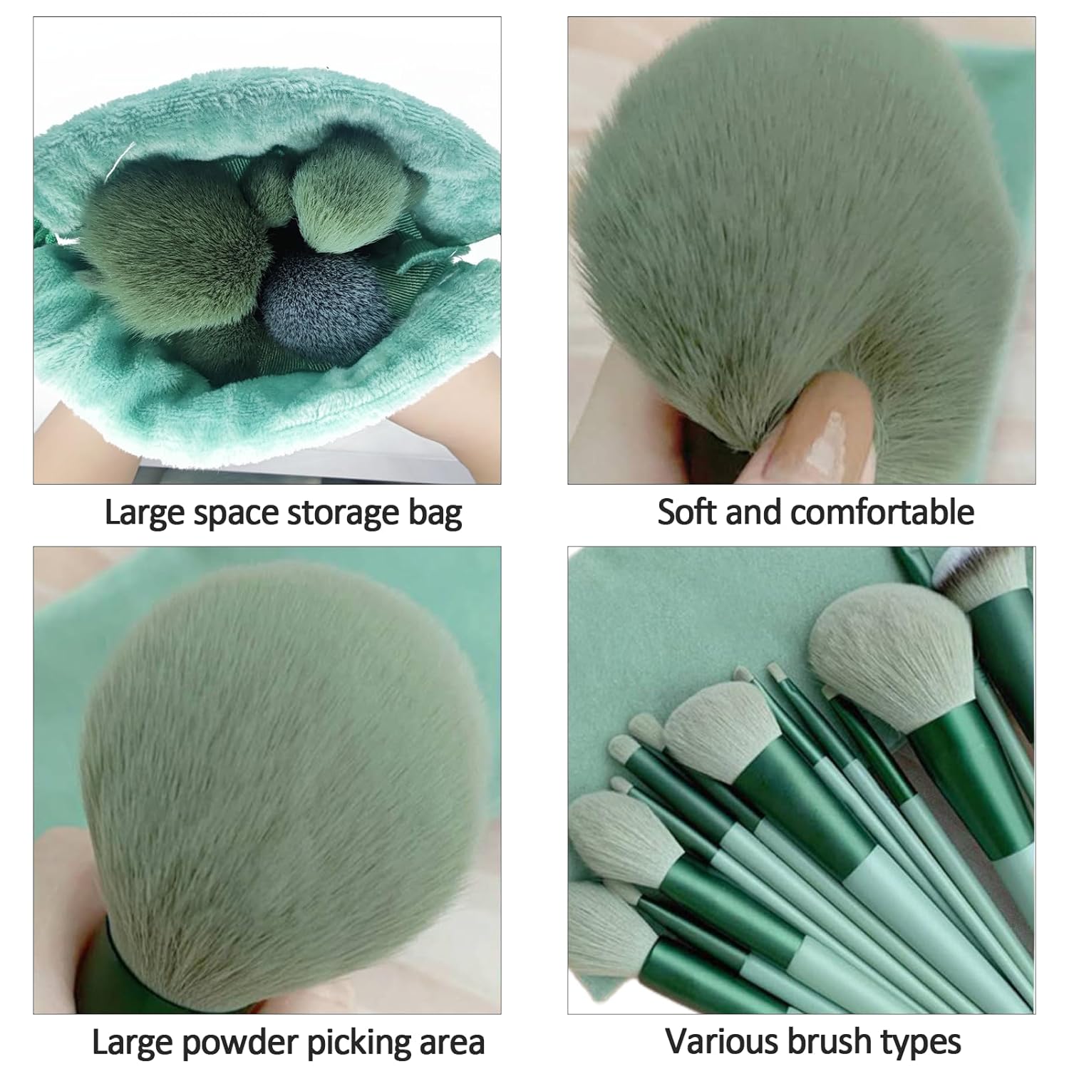 Muhuabeauty 23-Piece Professional Makeup Brush Set with Beauty Blender and 4 Sponges Green - Image 3