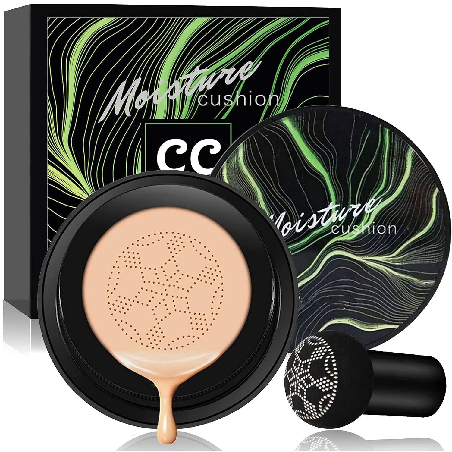 Air Cushion CC Cream Mushroom Head Foundation, Moisturizing Concealer Makeup Base, Full Coverage, Nude Long Lasting Waterproof Matte BB Cream (Natural)