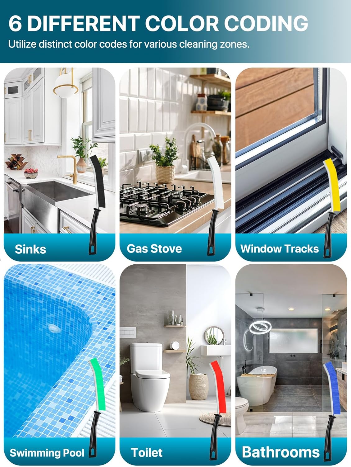 6-Piece Hard Bristle Crevice Cleaning Brush Set for Narrow Spaces, Toilets and Grout - Image 7