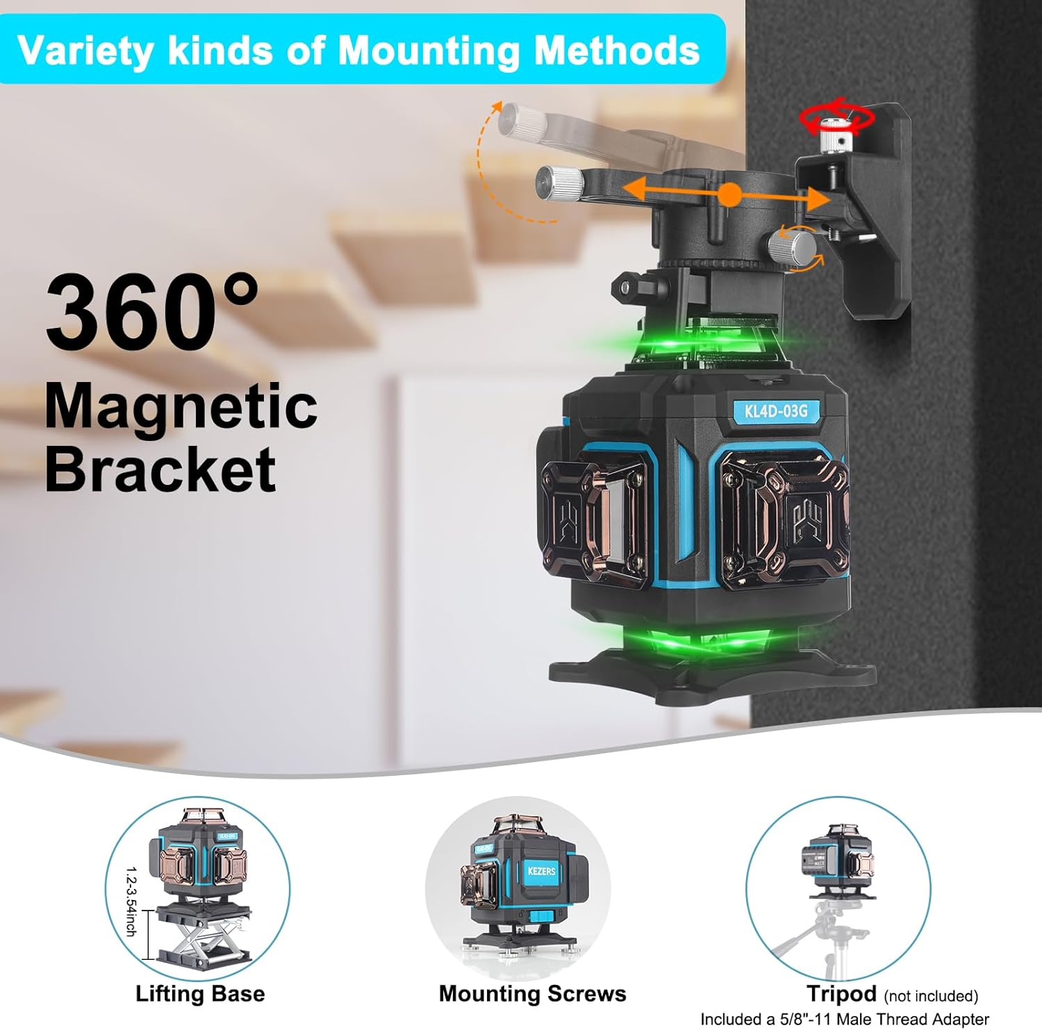 KEZERS 4x 360 Degree Green Laser Level Self-Leveling Alignment Tool with Remote Control - Image 4