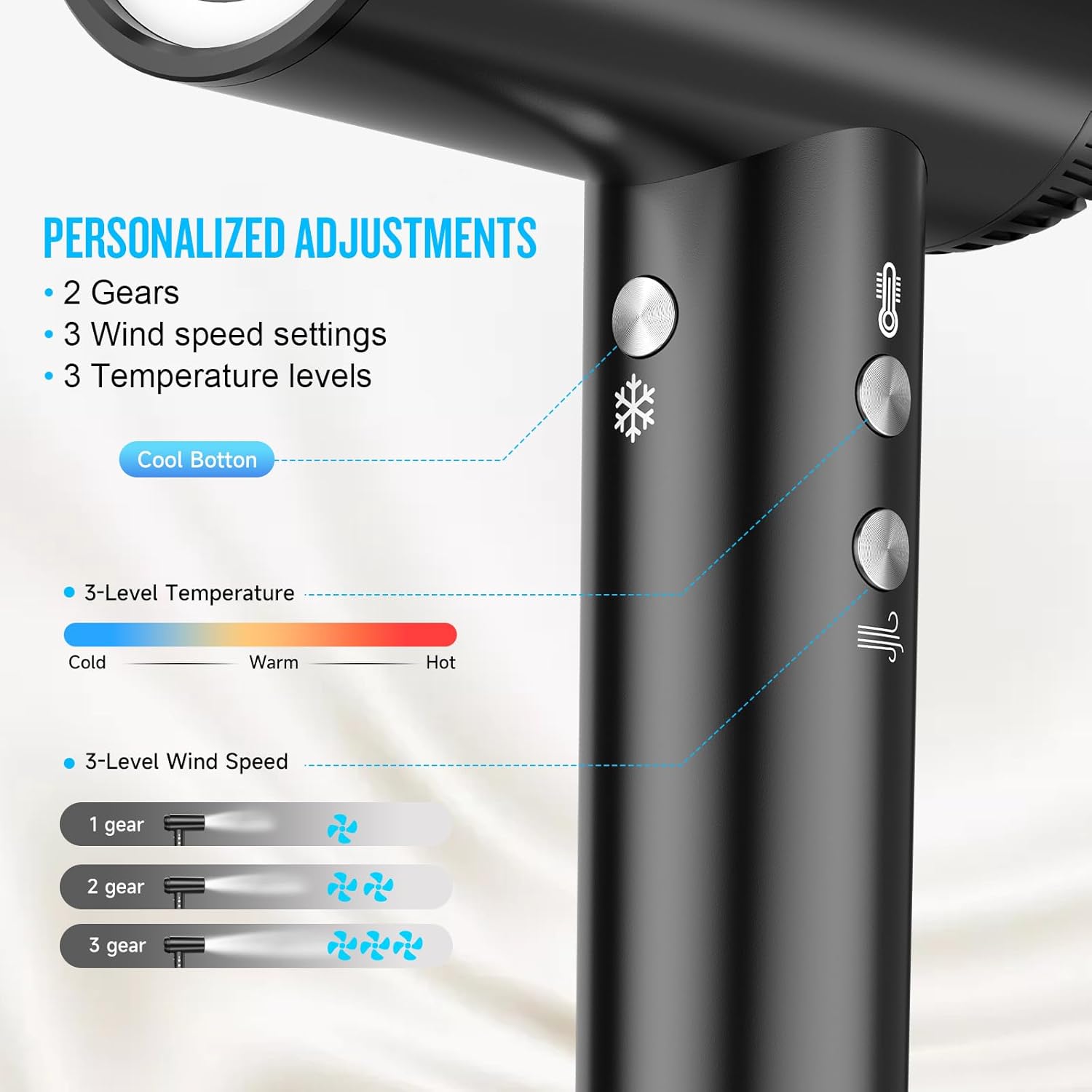2025 Black High-Speed Hair Dryer 200000 RPM Ionic Motor Low Noise with Diffuser - Image 7