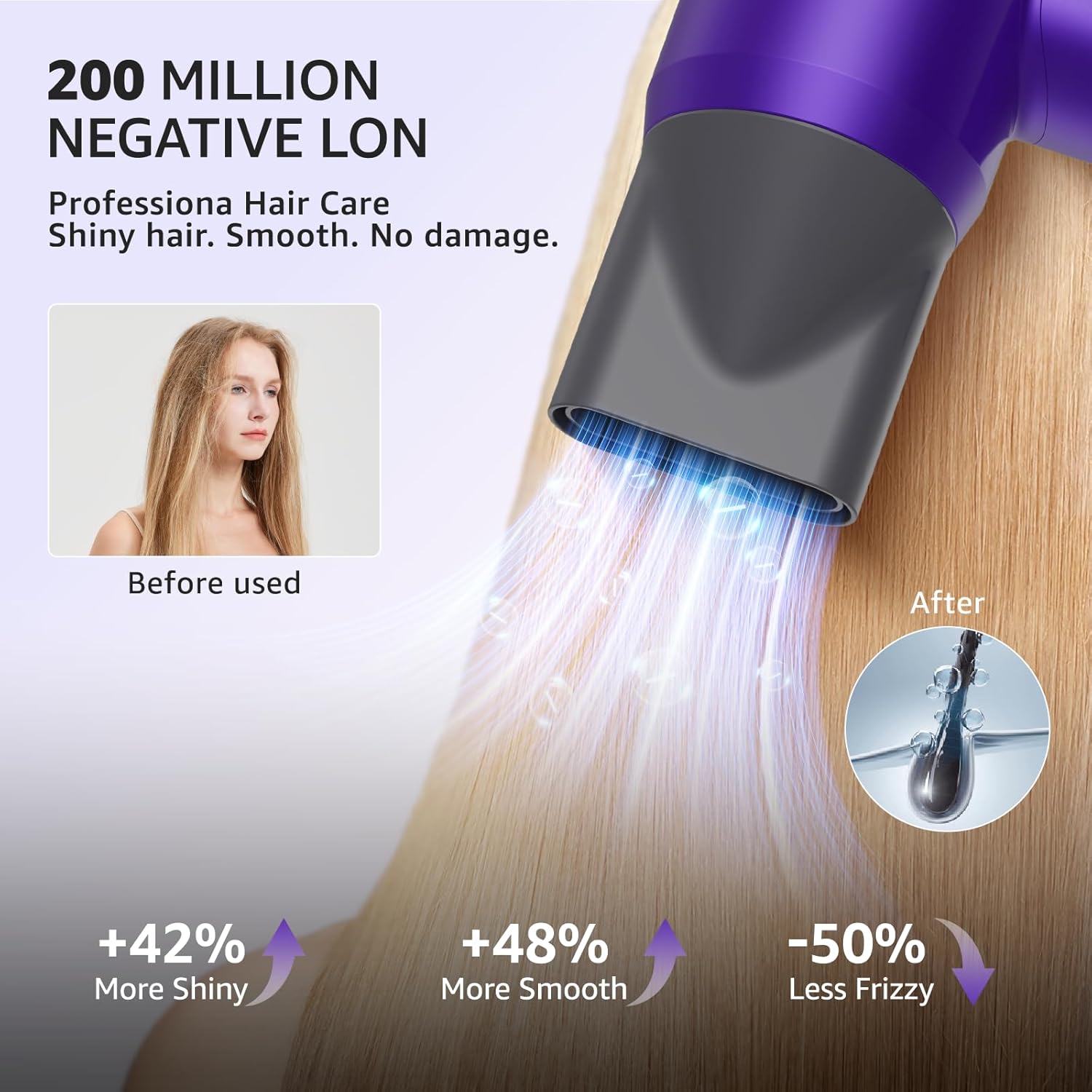 Ionic Hair Dryer for Women, 180,000 RPM, Lightweight Quiet, Includes Diffuser Attachment - Image 3