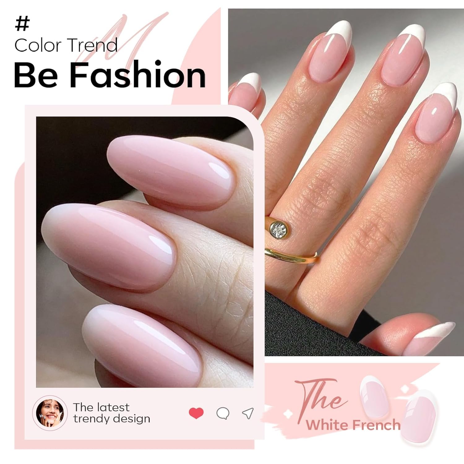 Modelones 2 PCS French Manicure Gel Polish Set 15 ML White Sheer Nude Pink - Image 3