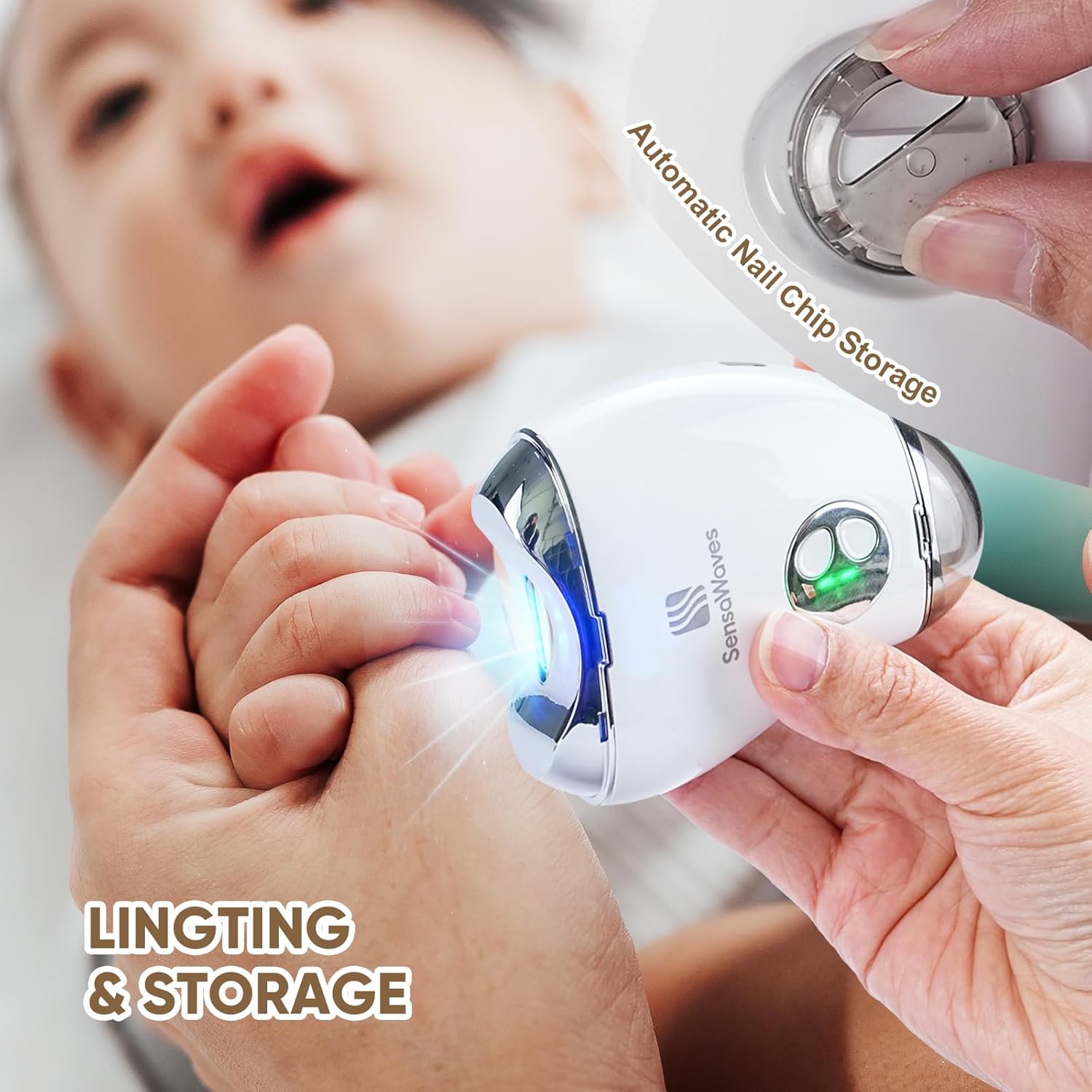 Gentle Electric Baby Nail Trimmer and Polisher, 3-in-1 Set, USB Rechargeable, LED Light, 3 Speed - Image 4