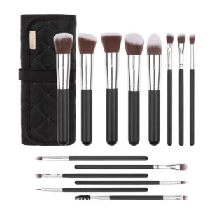 OCHEAL Makeup Brush Set with Holder & Travel Pouch | Professional Makeup Brush Organizer Kit for Women & Makeup Artists | Includes 14-Piece Cosmetic Brushes and Storage Case-Black