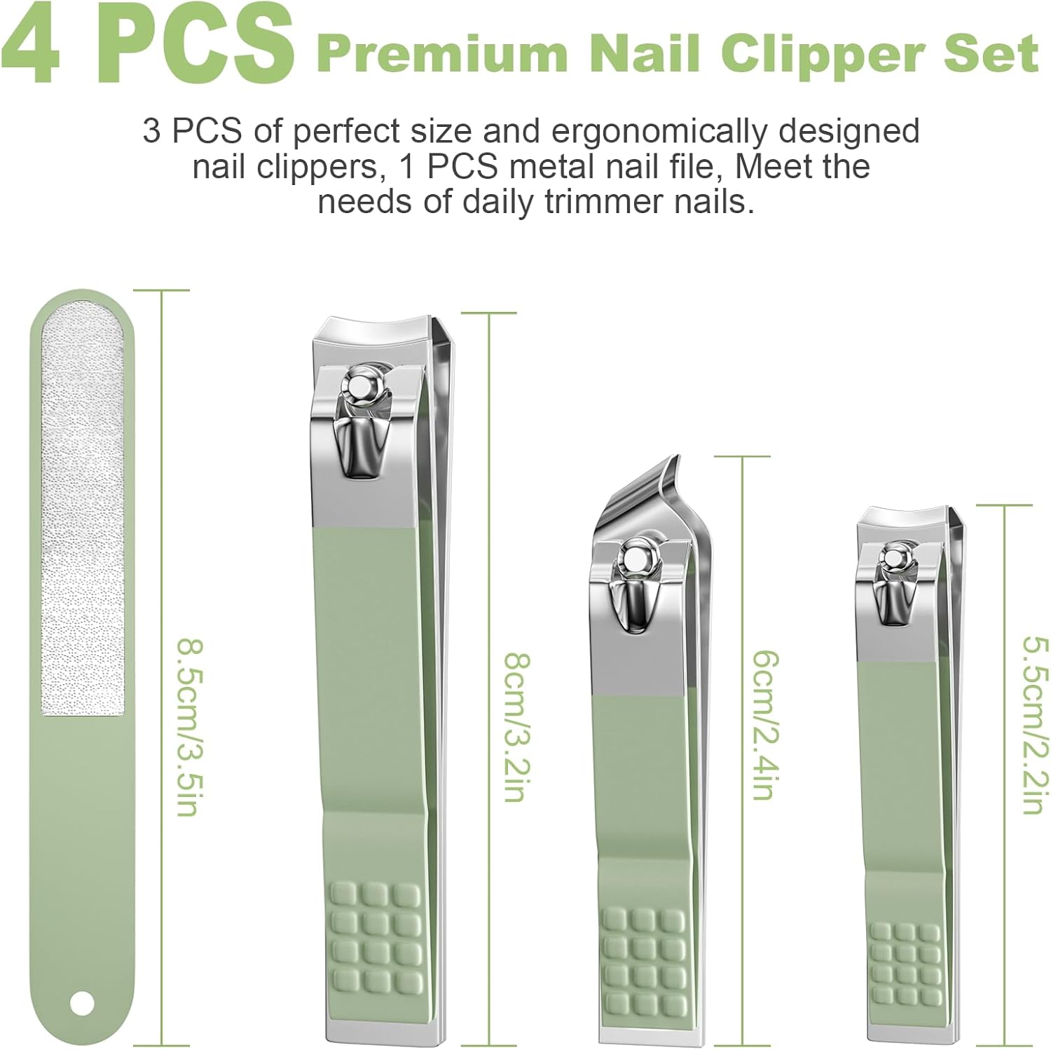 4-Piece Green Stainless Steel Nail Clipper Set with Precision File - Image 2