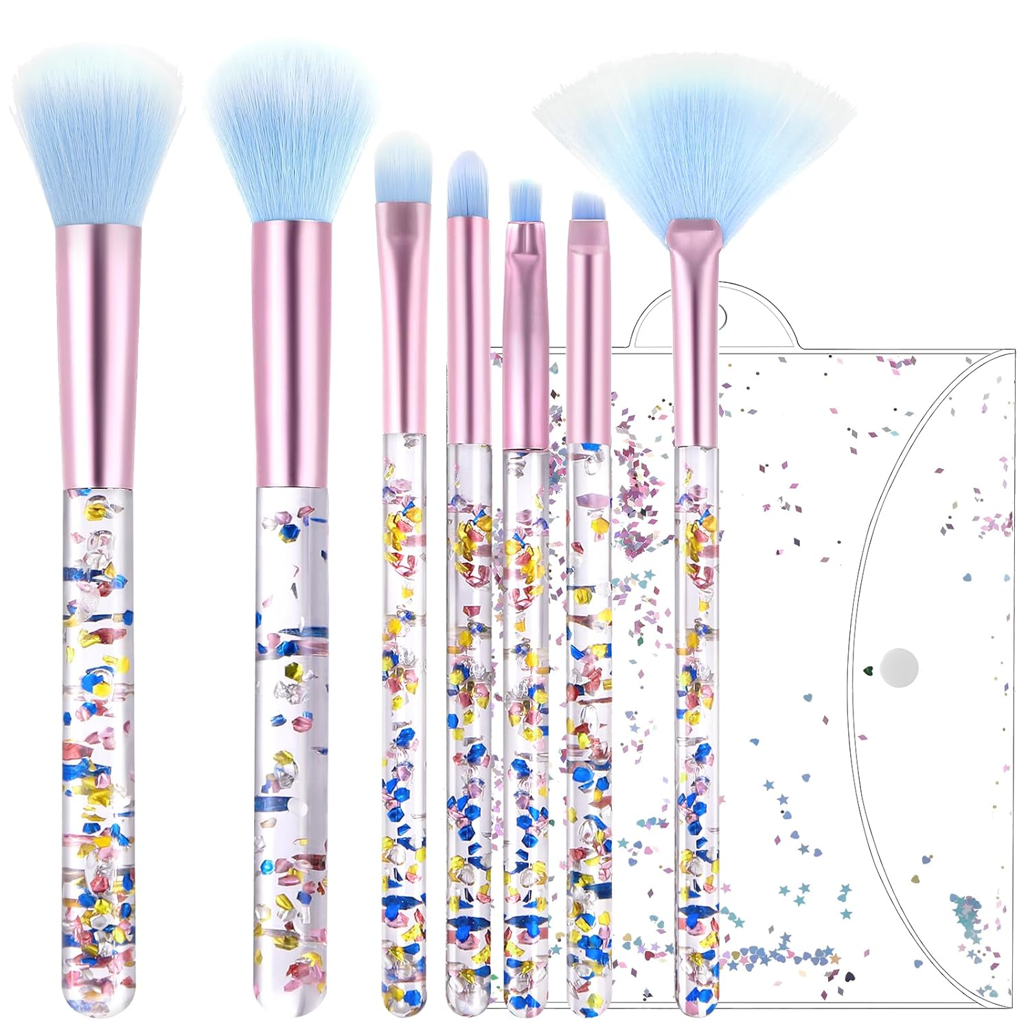7 Piece Cute Pink Makeup Brush Set with Sparkly Sequins Handle for Foundation, Blush, and Eyeshadow - Image 8