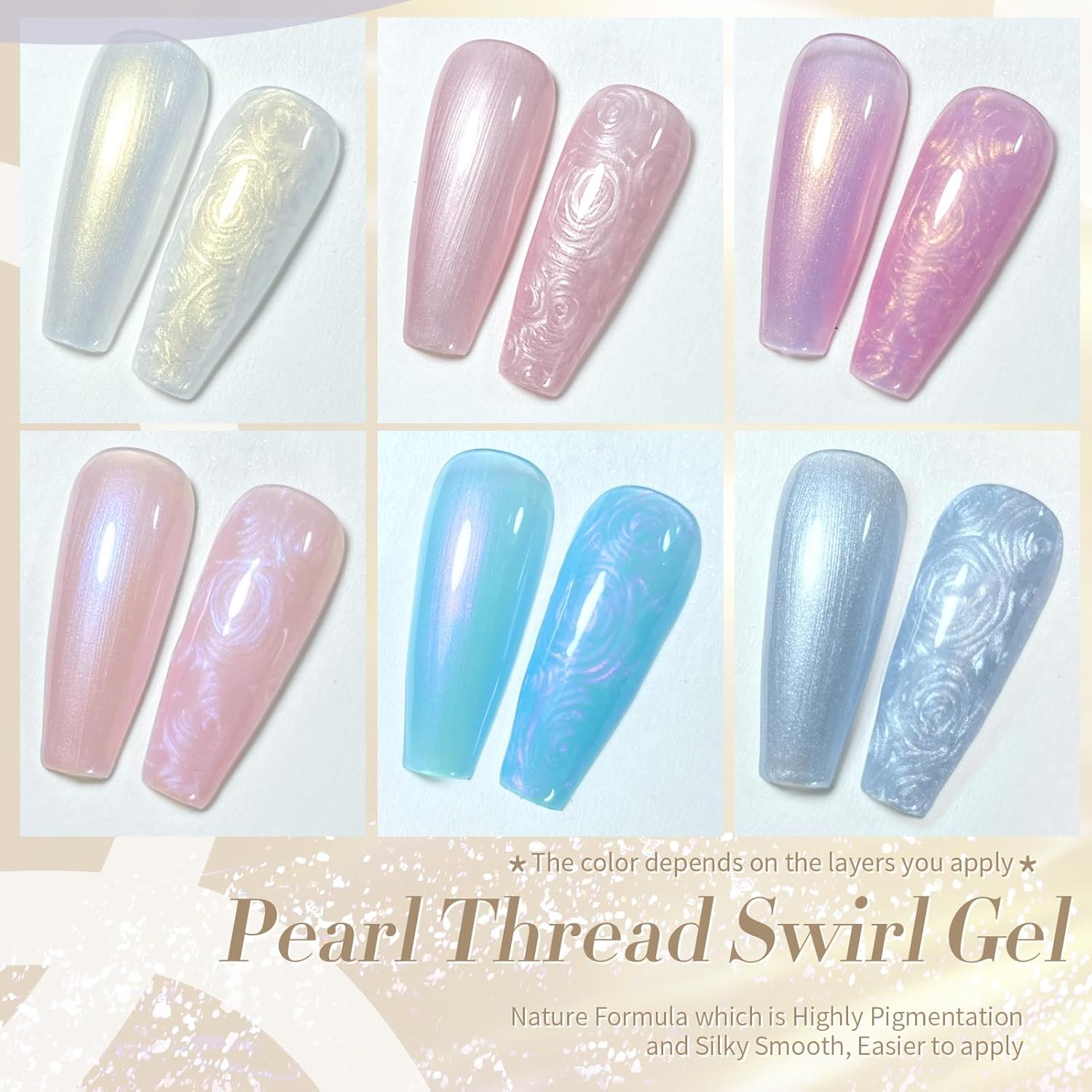 Born Pretty 6PCS Iridescent Glitter Pearl Gel Nail Polish Set with Shimmer - Image 2