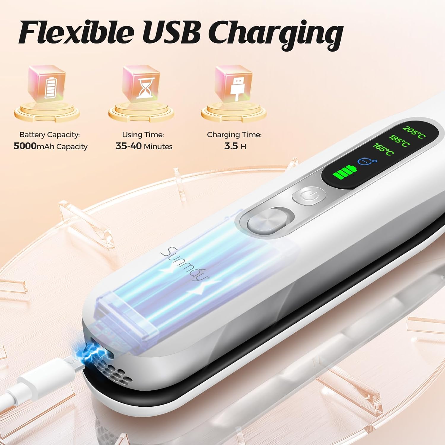 SUNMAY Voga Plus Cordless Ceramic Hair Straightener and Curler 2-in-1 Portable USB - Image 5