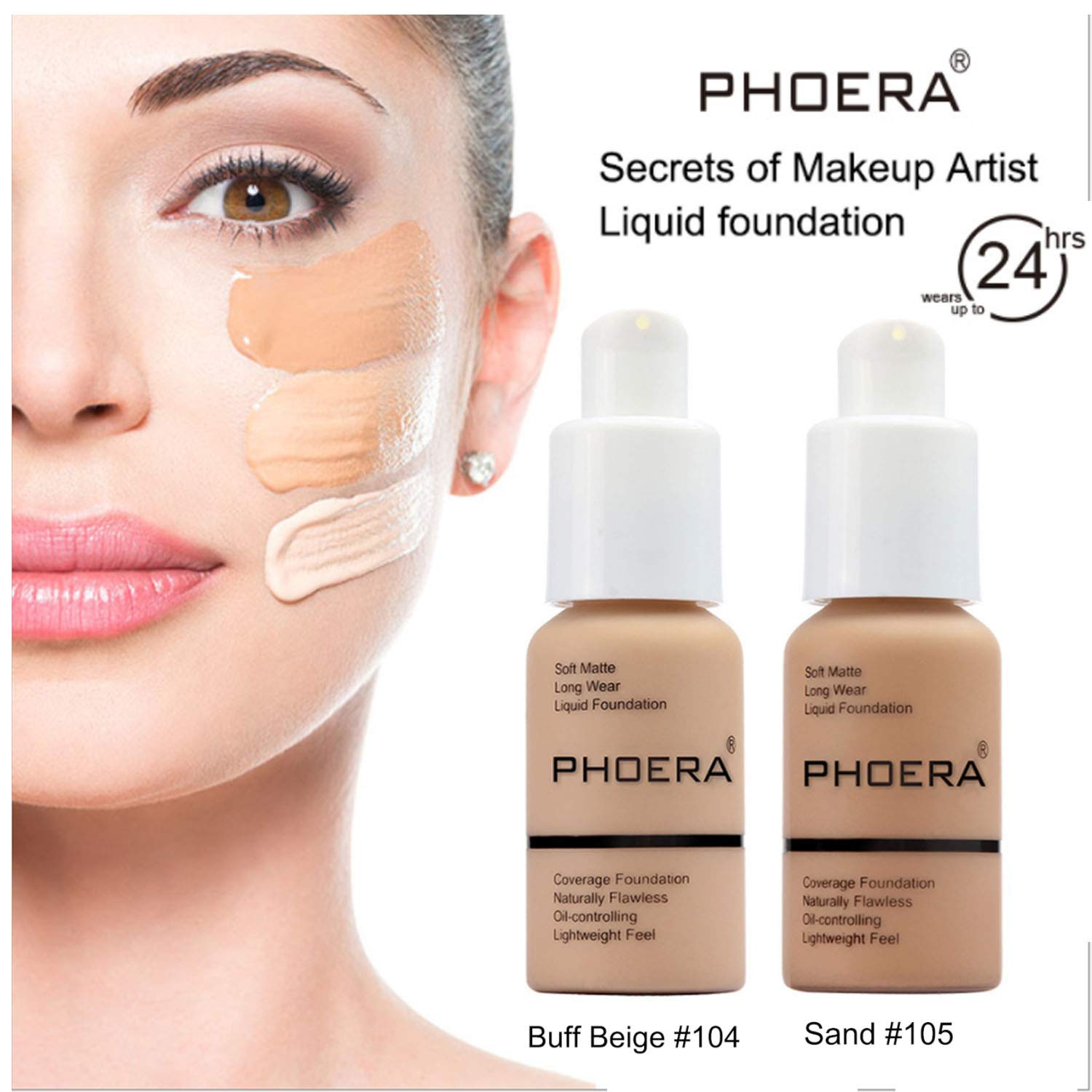 2 Piece 30ml Matte Full Coverage Liquid Foundation Set with Kabuki Brush Buff Beige & Sand - Image 5
