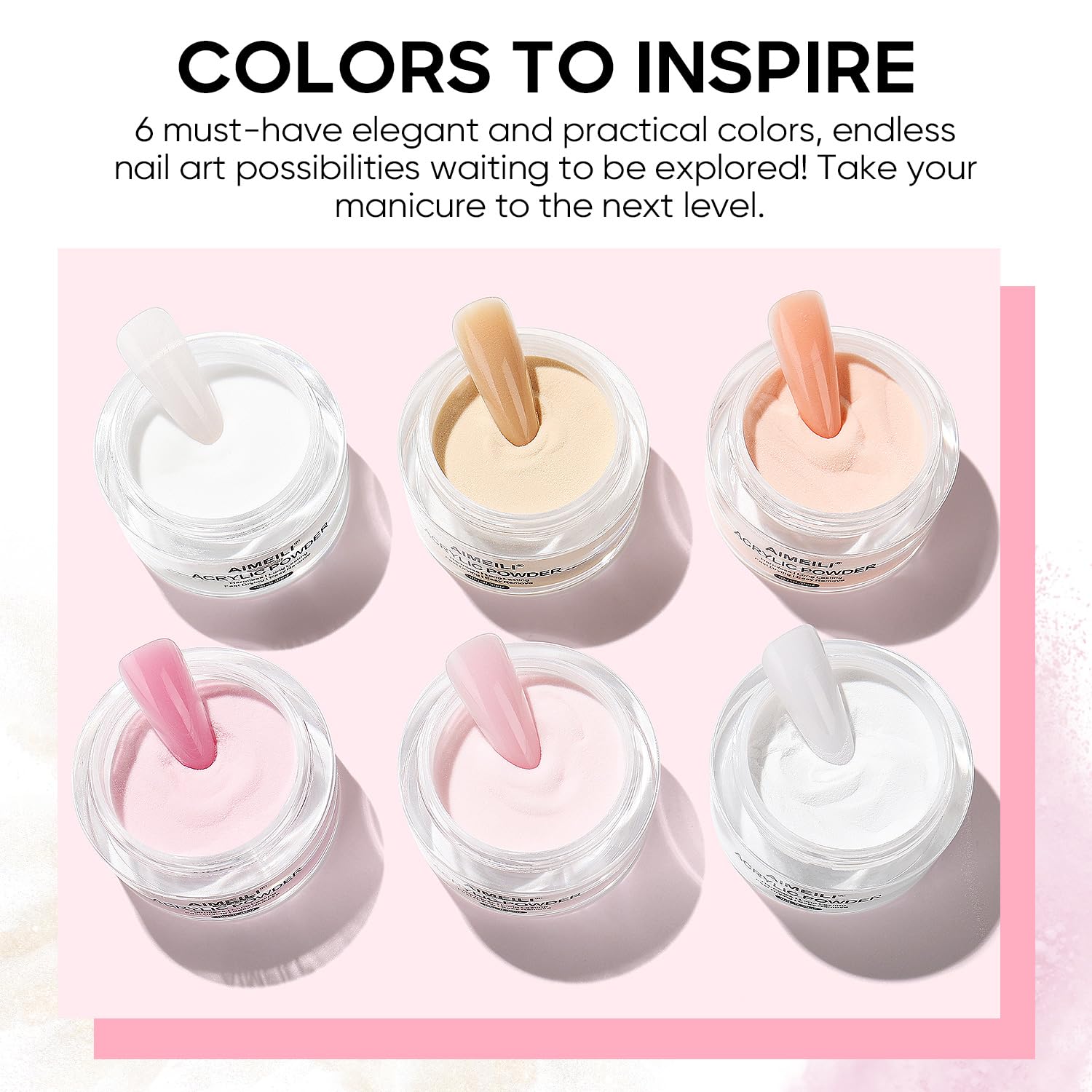 AIMEILI Acrylic Powder Set 6 Colors Clear Nude Pink White for Nail Art Extensions - Image 4