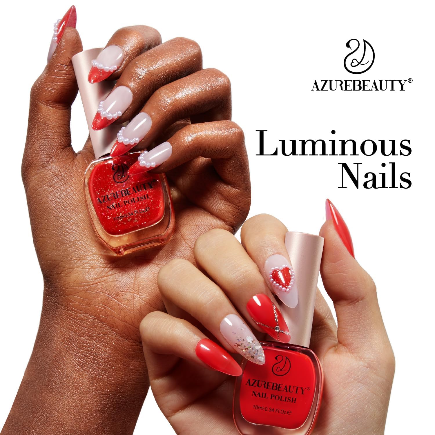 AZUREBEAUTY Red Jelly Nail Polish with Gold Foil Glitter, 0.34oz Quick Dry DIY Kit for Women - Image 2