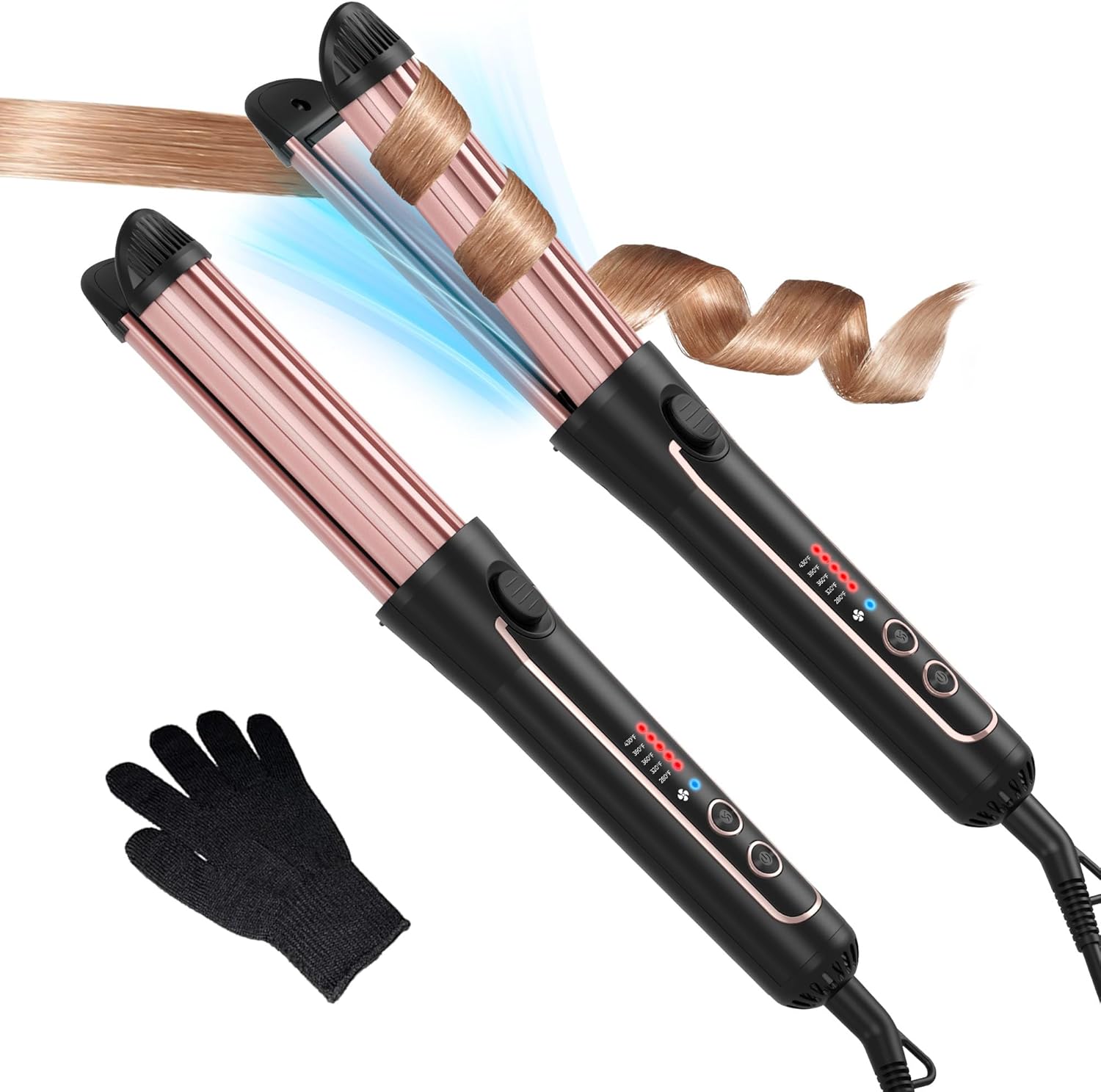 Hair Straightener & Curler 2 in 1, 360°Airflow Curling Iron 1 INCH Flat Iron Hair Straightener Up to 430°F, Cooling Air Curling Wand for Long Hair with 5 Temps Double Voltage