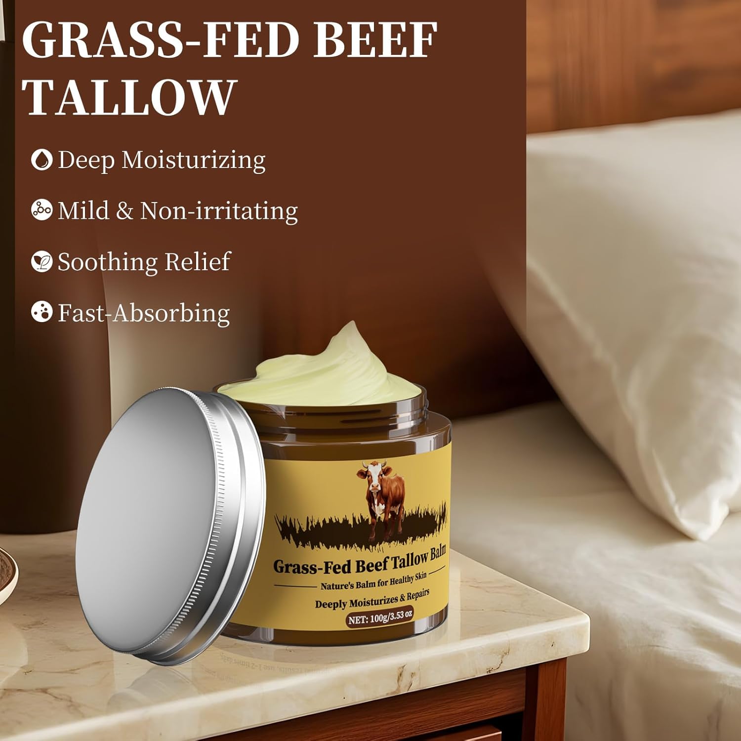 Organic Beef Tallow and Honey Facial Moisturizer Cream 3.53oz for All Skin Types - Image 5